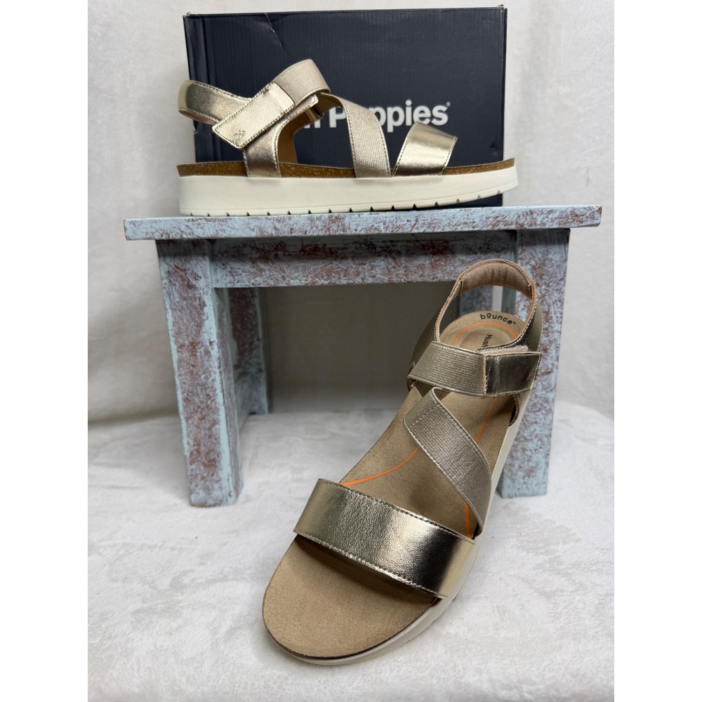 NIB Hush Puppies Scout Sandal Womens 11 Dark Champagne Metallic Platform Strappy